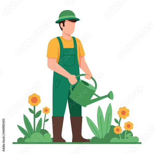 Gardener Nurturing Blossoms: A dedicated gardener, enveloped in nature, diligently tends to a vibrant garden.