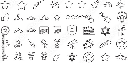 Comprehensive Star and Rating Line Icons: A Diverse Set for Reviews, Achievements, and Quality Indicators