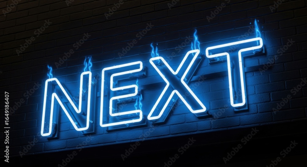 Obraz premium Fiery Neon 'NEXT' Sign Blazing Blue Light, Futuristic Design