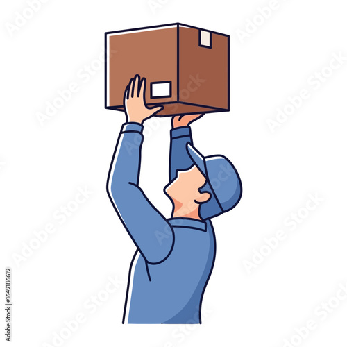 Delivery Person with Parcel: A diligent delivery person, clad in uniform, carefully lifts a cardboard box, representing reliable service and seamless logistics.