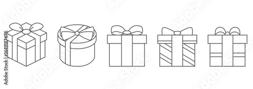 gift box icon set on a simple black silhouette color , Set of Gift Boxes Silhouette, Birthday, Christmas, Anniversary flat collection