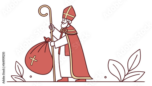 Download saint nicholas vector art illustration of bishop with staff and sack for free christmas holiday