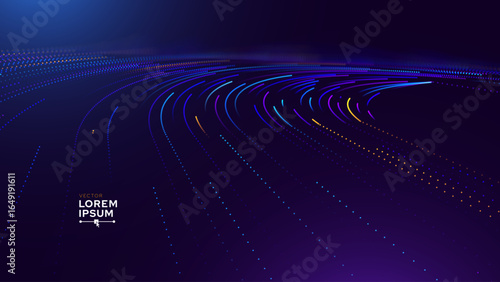 High Speed Light Particles Internet Data Background. Digital Road Fast Speed Internet Broadband Data Flow Concept. Light Arc Turn Twist Bend Effect. Vector Illustration.