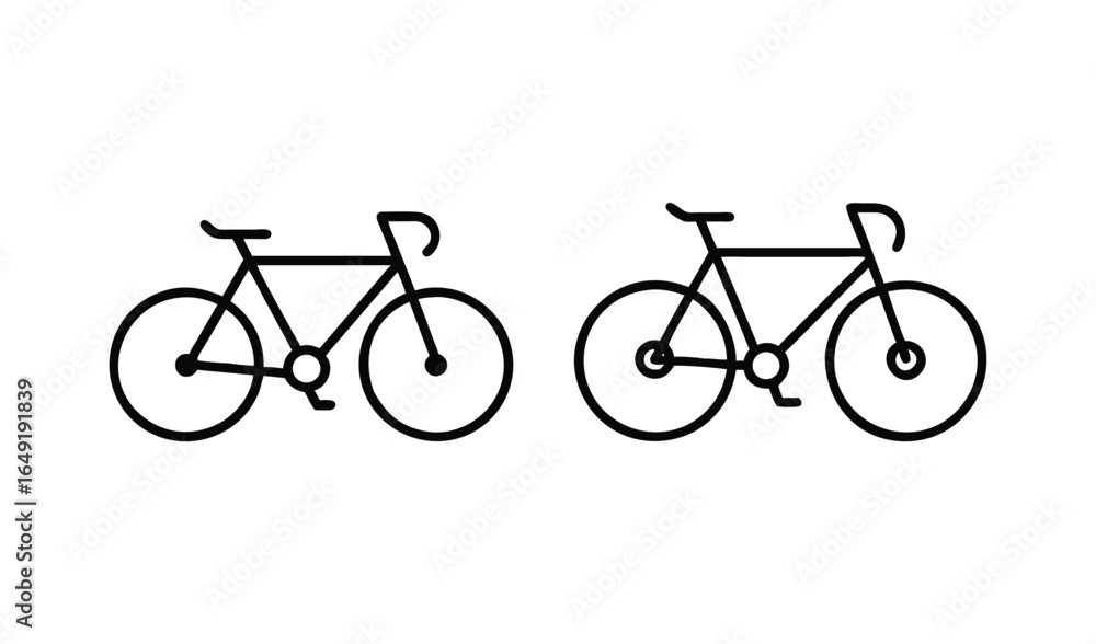 Fototapeta premium Two simple black line art bicycles side by side on white background