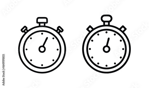 Two simple line art stopwatches showing different times