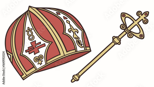Explore catholic mitre hat and crosier vector illustration for religious design and church history projects