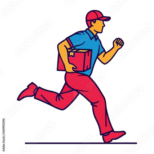 Rapid Delivery: A determined delivery person sprints, clutching a package, conveying the urgency and speed of prompt service and the essence of modern logistics.