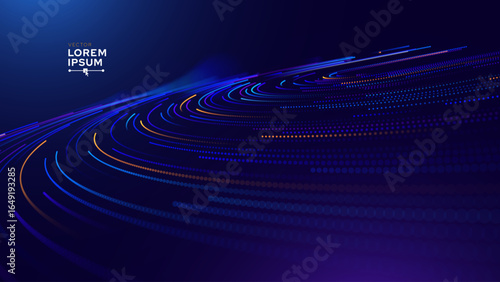 High Speed Light Particles Internet Data Background. Digital Road Fast Speed Internet Broadband Data Flow Concept. Light Arc Turn Twist Bend Effect. Vector Illustration.
