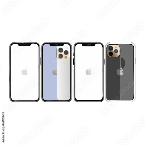 VINNITSA, UKRAINE - JANUARY 25, 2021: Mockup Iphone 10, 10s, 11, 11pro, and new iphone 12, 12pro, 12 mini. Mock up screen iphone. Vector illustration
