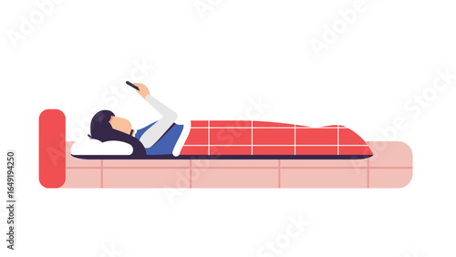 young woman sleep on bed and playing smartphone, netizen concept