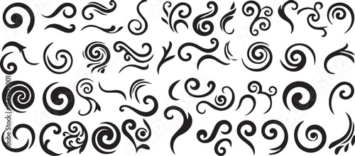 Collection of Black Swirls and Decorative Curls on White Background Vector Illustration