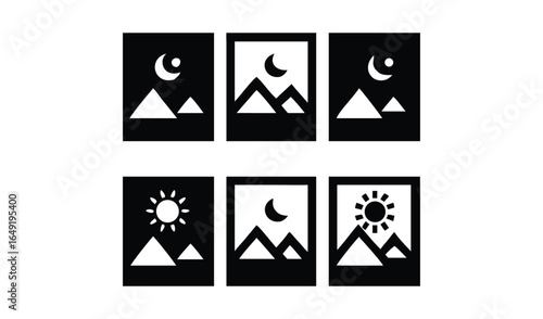 Simple black and white icons representing day and night cycles