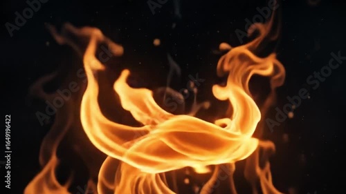 Slow-motion flames burning vividly against a black background.