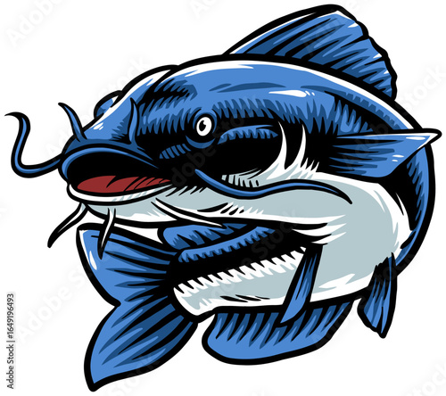 Big Catfish Fishing Mascot Logo