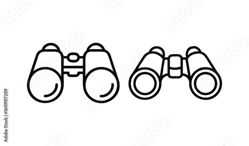 Simple outline drawing of two binoculars facing different directions