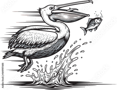 Black and White Pelican Vector Illustration