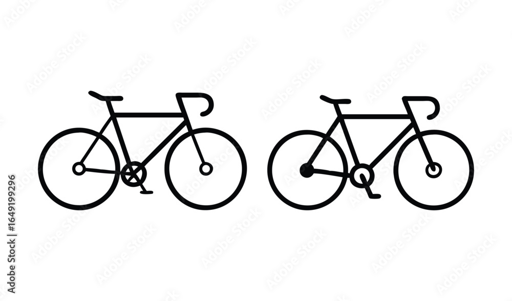 Fototapeta premium Two simple line art bicycles side by side on a white background