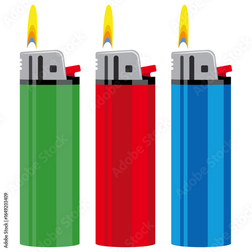 plastic lighter flame, gas lighter with a burning flame.
