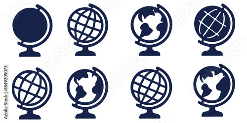 World globe in flat, line icon set. Vector for apps or website Earth global country map planet Travel internet globe sign symbol isolated on transparent background international communication service