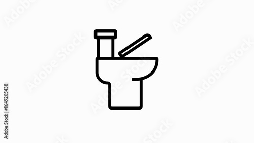 Black outline icon of a toilet with lid up on white background