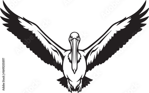 Black and White Pelican Vector Illustration