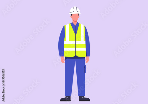 Construction Worker in Safety Vest and Hard Hat Illustration.