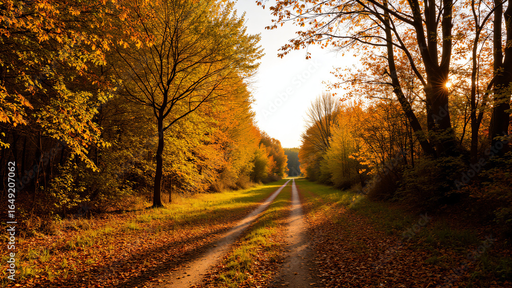 Obraz premium Herbstlicher Waldweg im Abendlicht