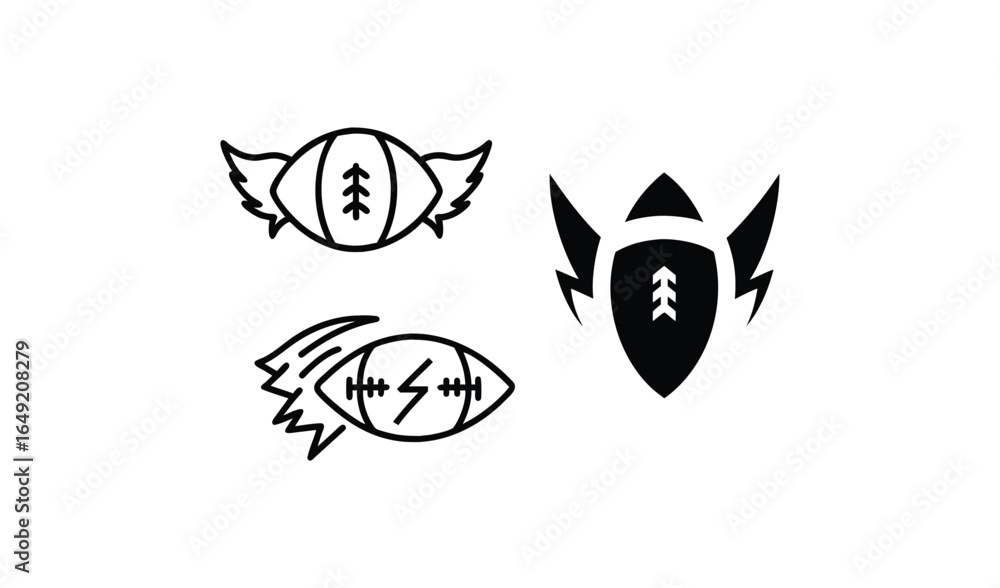 American football iconography with wings lightning and shield designs American football iconography with wings lightning and shield designs