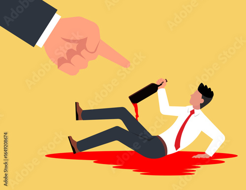 Alcohol addiction. A businessman being reprimanded for alcohol addiction that has damaged his work.