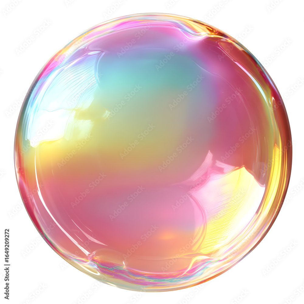 Obraz premium Soap bubble with rainbow hues, minimal style, isolated on white
