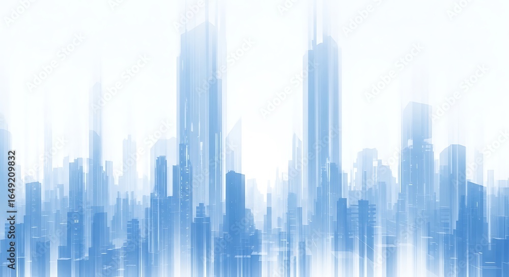 Fototapeta premium Abstract blue cityscape skyline with modern skyscrapers, representing urban development and futuristic architecture