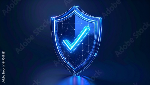 Hologram style security authentication check symbol floating in background