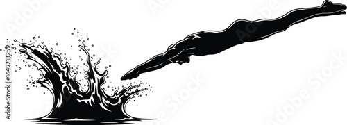 Illustration of a swimmer diving into the water, creating a splash isolated on white background