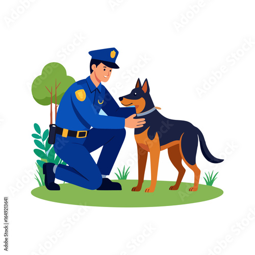 Police officer bonding with service dog on duty, a symbol of loyalty and partnership