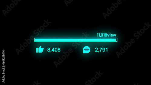 Neon blue social media stats with glowing effect statistics