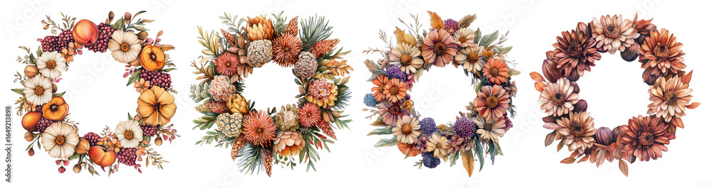 Fototapeta premium Autumn floral wreaths vibrant elegance