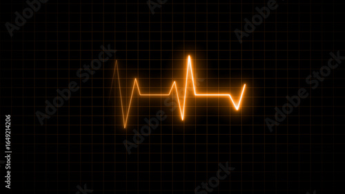 Orange Neon Heartbeat Line on Dark Grid Background