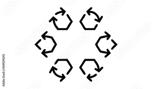 Hexagonal pattern with circular arrows in a repeating geometric arrangement