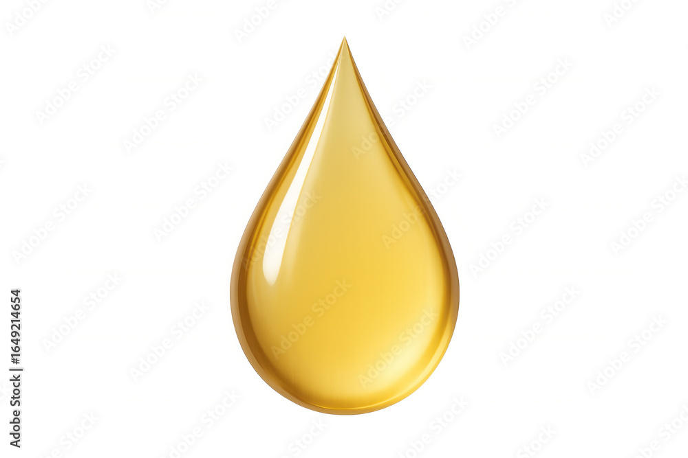 Golden viscous liquid droplet falling with fluid dynamics, highlighting reflective surface texture against clean transparent backdrop Golden viscous liquid droplet falling with fluid dynamics, highlighting reflective surface texture against clean transparent backdrop