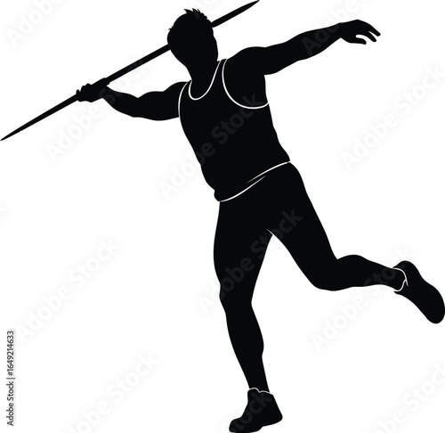 Silhouette of a javelin thrower in action isolated on white background, ideal for sport and athletic themes