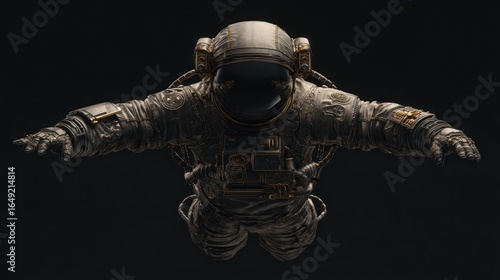 Dark astronaut suit, floating in deep space