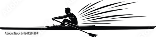 Silhouette of a rower in action, isolated on white background, showcasing the power and grace of rowing