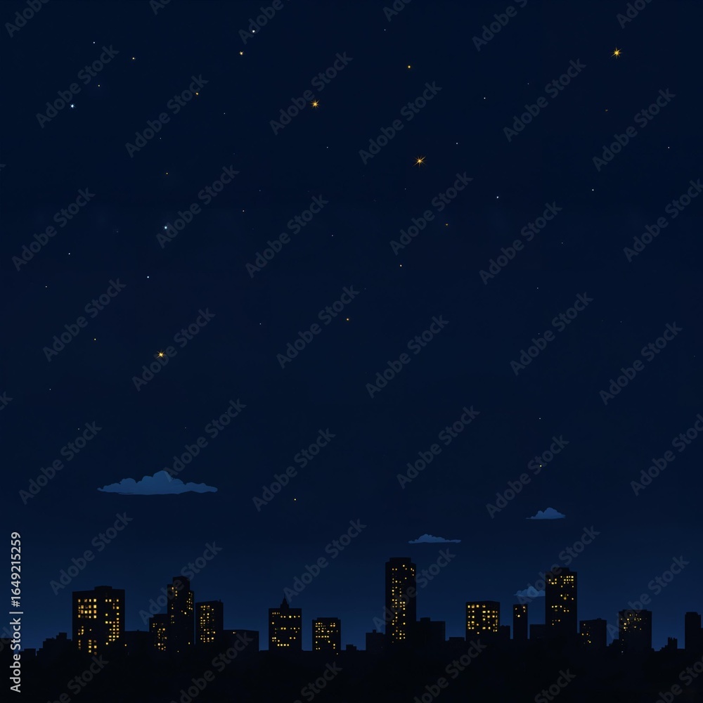 Fototapeta premium Nighttime Cityscape with Starry Sky