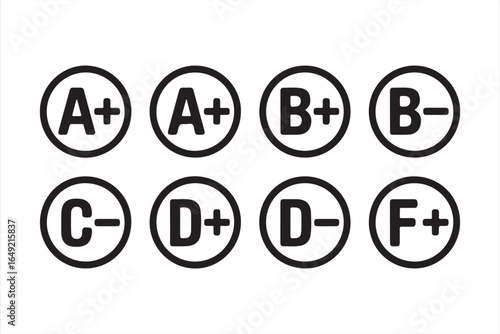 A to F Grading System Icons for School and Academics