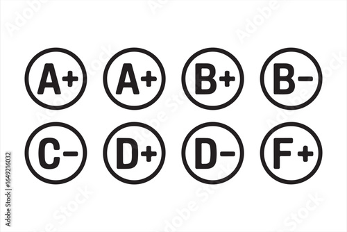 Educational Grading Icons in Circles – A to F Scale