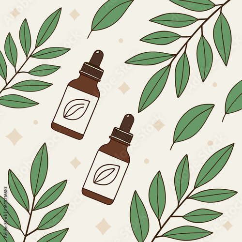 Natural skincare essential oils with botanical leaves