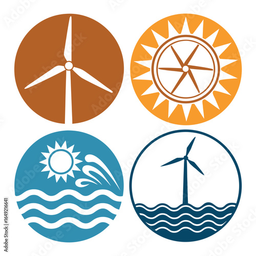 Renewable energy sources icons wind solar water power