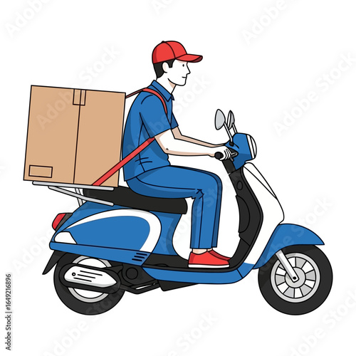 Delivery Driver on Scooter: An illustrated delivery driver expertly navigates a scooter, a parcel securely fastened to its back. A depiction of the fast-paced nature of modern life.