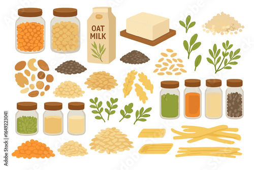 Collection of various ingredients arranged artistically for healthy cooking at home