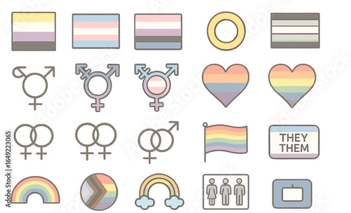 Colorful symbols of diversity represent LGBTQ+ pride in a vibrant array of icons